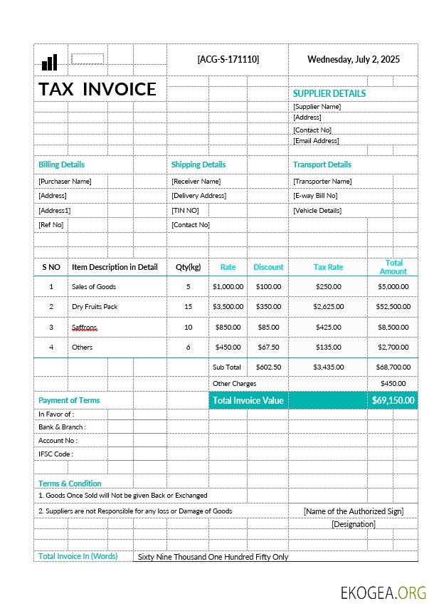 Modèle de facture fiscale imprimable